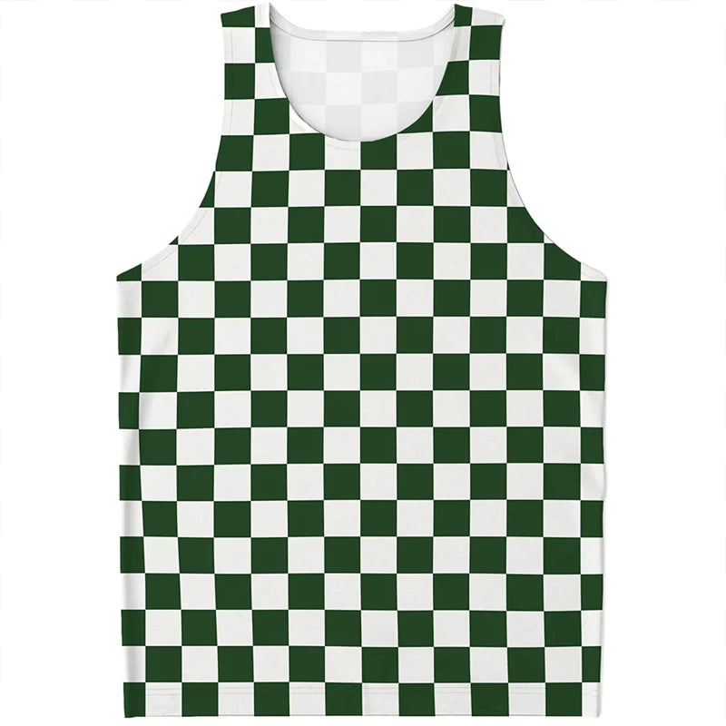 Simple Checkered Pattern Tank Tops Summer Fashion Streetwear 3D Printed Sleeveless T Shirts Casual Oversized Vest Mens Clothing