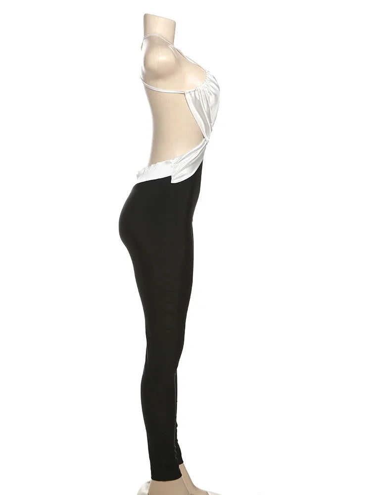 Nibber Slim Sexy Backless Jumpsuit Women Sleeveless Cross Ruched Wrap Straps Midnight Coquette Workout Activity Fitness Overalls