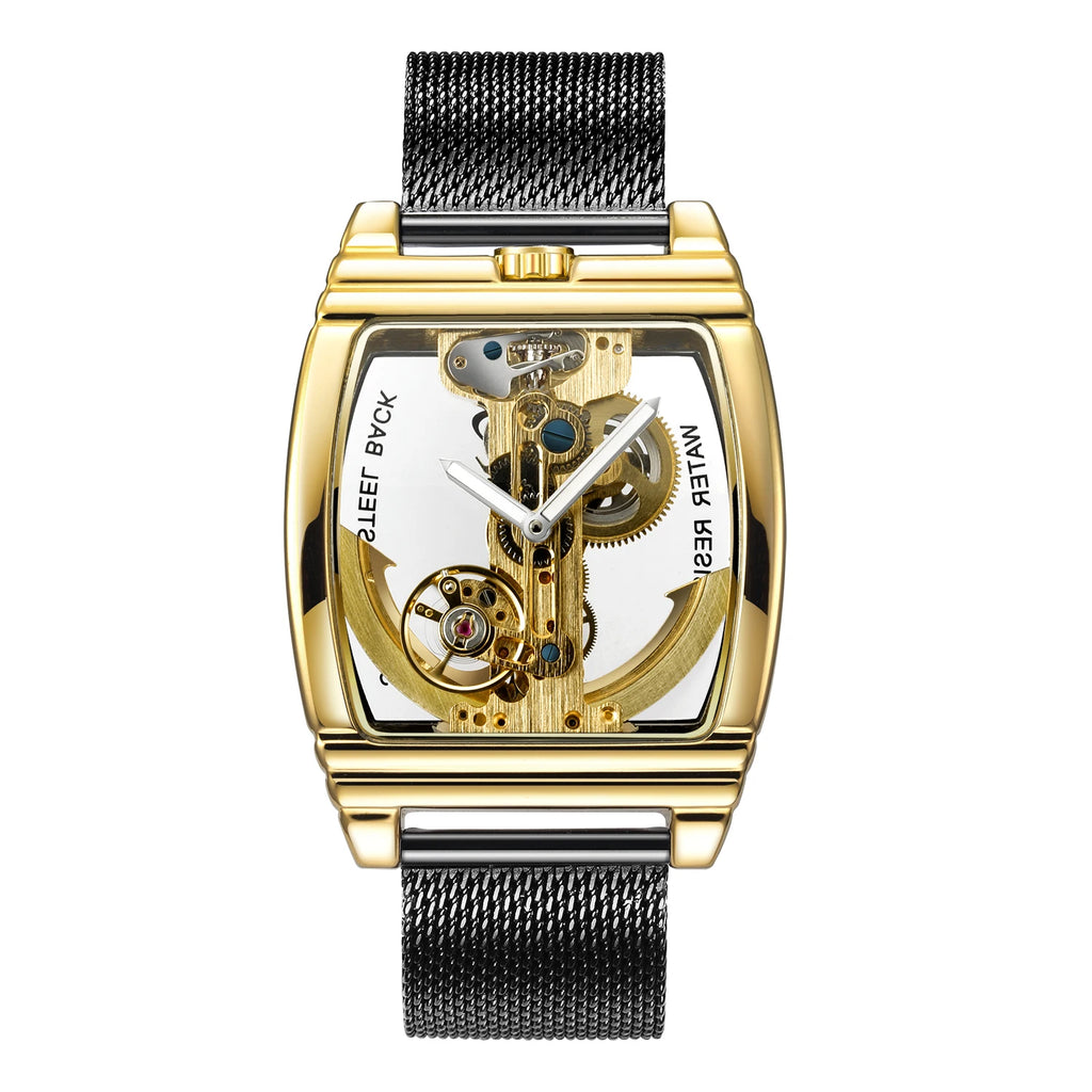 Luxury Transparent Automatic Mechanical Men Watch Steampunk Skeleton Gear Self Winding Leather Men's Clock Watches montre homme