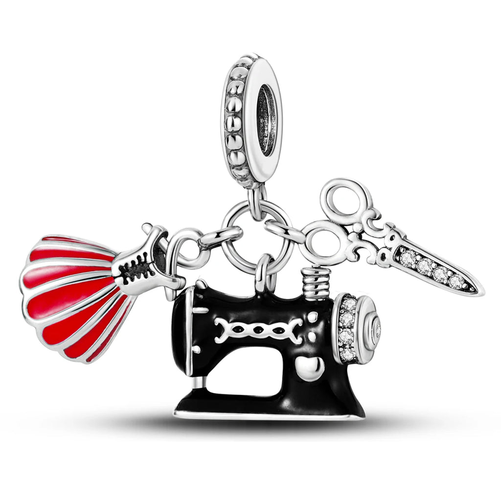 925 Silver Lipstick High Heels Charms For Lady Pendant Fit Original Bracelet DIY Ornament