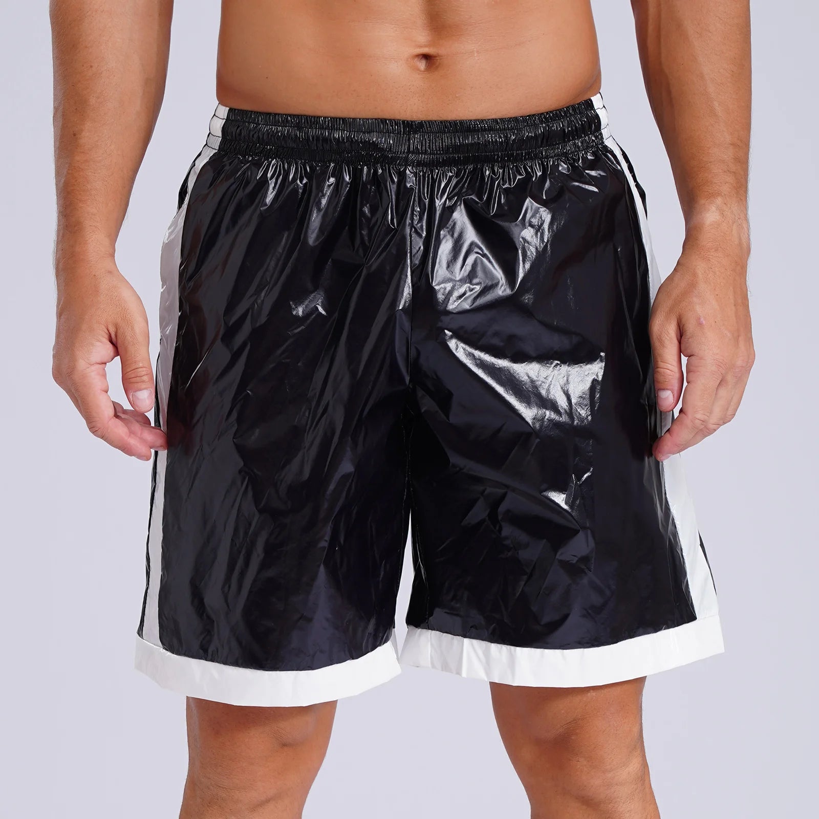Swimwear Mens Swimming Trunks Wet Look Boxer Shorts Drawstring Elastic Waist Pockets Stripes Beach Sports Shorts Pajamas Costume