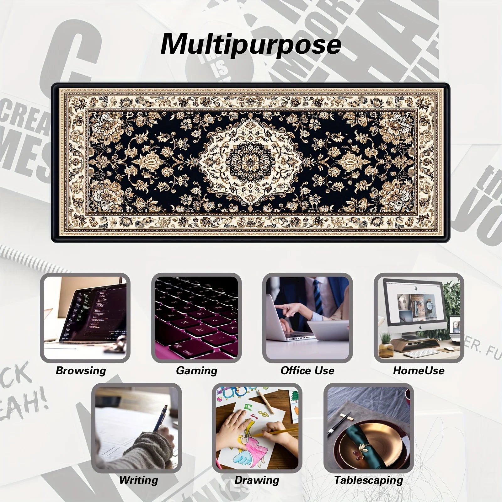 XXL Black Persian mouse pad long table mat floor mat carpet Game Work home desktop accessories Game player office quickly shipp