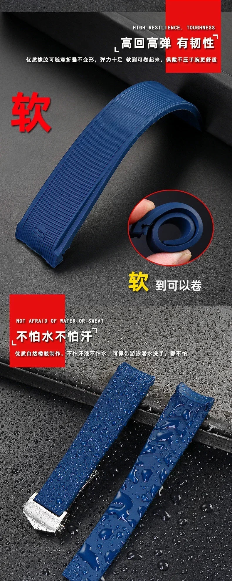 Silicone Watch Straps For Tag Heuer CARRERA AQUARACER 300 WAY201A WAY211C Rubber Black Blue Watch Accessories Band 22mm