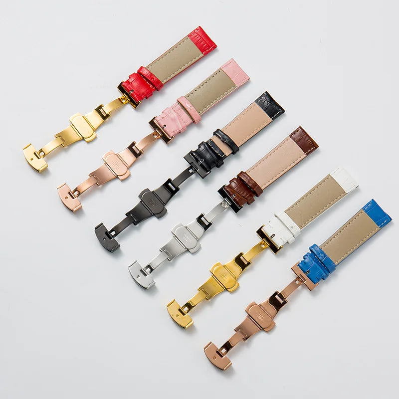 Calfskin Leather WatchBand 12mm 13mm 14mm 15mm 16mm 17mm 18mm 19mm 20mm 21mm 22mm 23mm 24mm Wrist Strap Butterfly Buckle Band