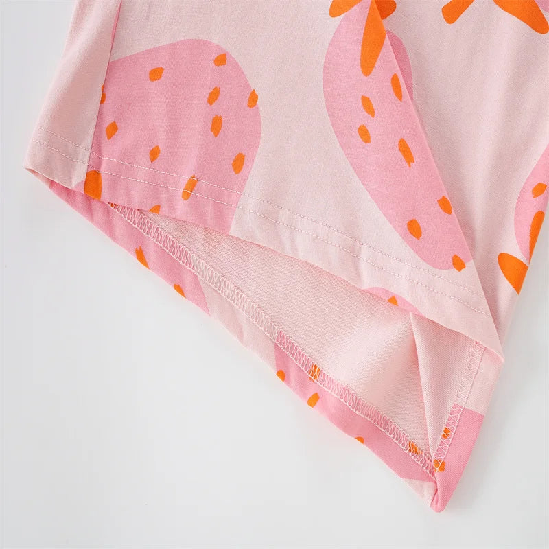Jumping Meters 100% Cotton 3-8T Strawberry Girl 2 PCS Sets Baby Outfits Summer Tops + Shorts Children's Clothing Toddler Outfits