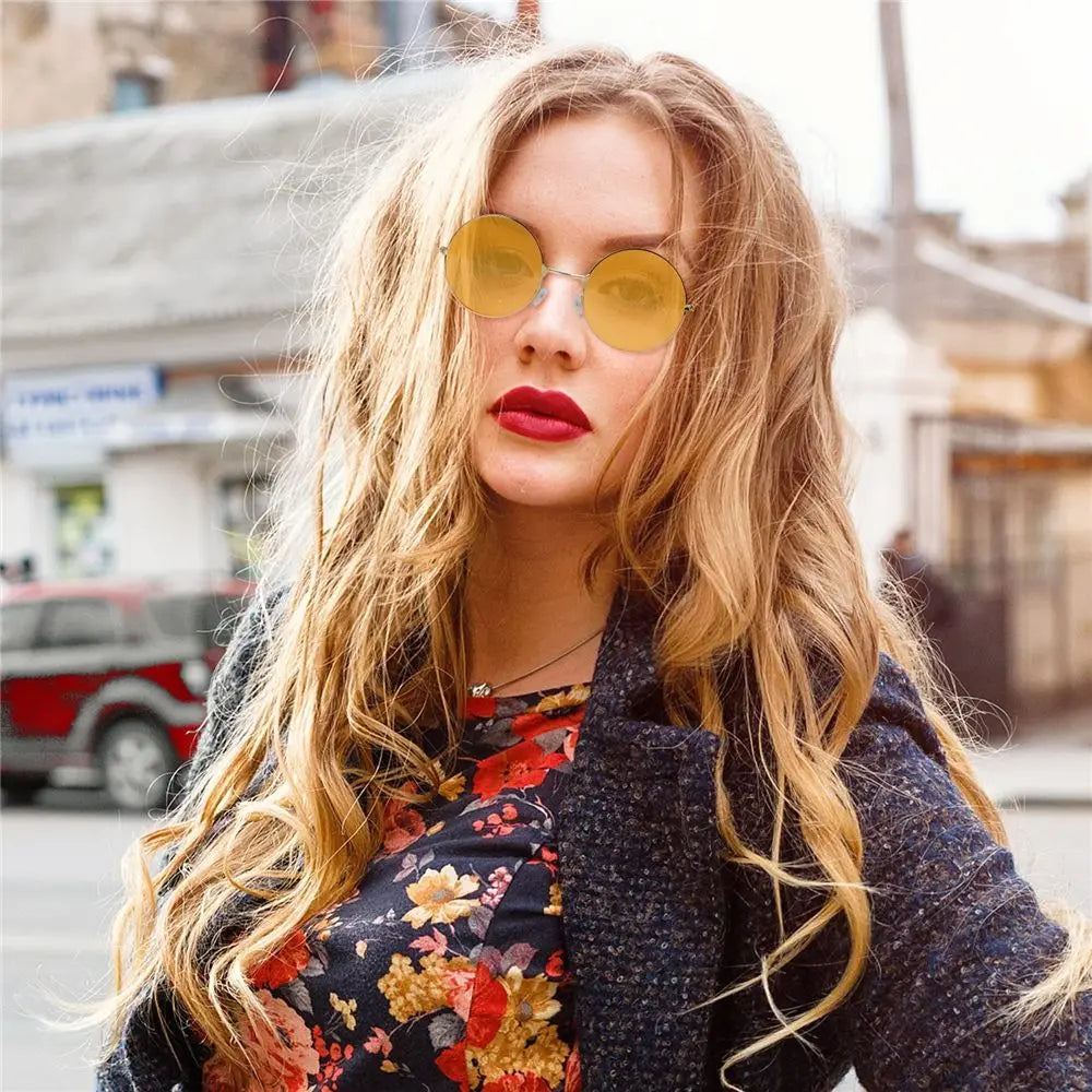 Fashion Disco Hippie Women Men Circle Glasses Round Sunglasses Metal Sunglasses Eyewear