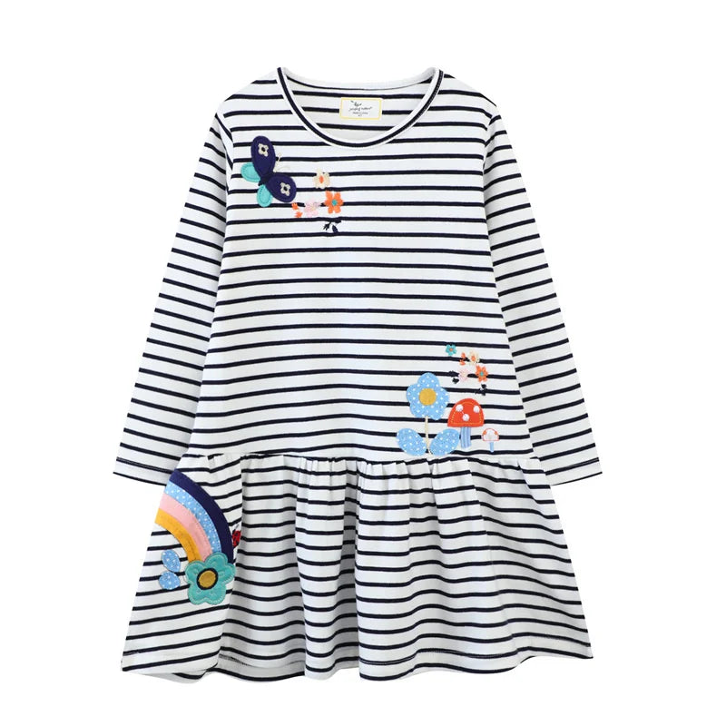 Jumping Meters 2-7T Princess Girls Dresses Buttons Hot Selling Long Sleeve Animals Baby Girls Clothes Party Kids Frocks Costume