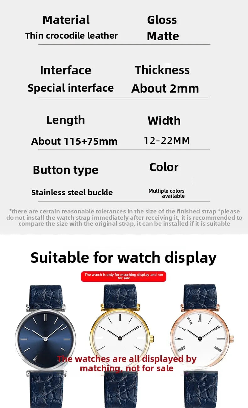 Alligator wacth strap Ultra Thin 12 13 14 15 16 18 20 22mm men women Black Brown Blue Crocodile Leather watchband For any brands