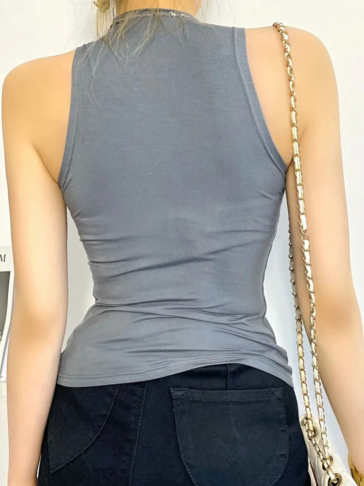 Summer NEW Arrival Women Solid Color Causal Sexy Croped-Top Sleeveless Tank Streetwear
