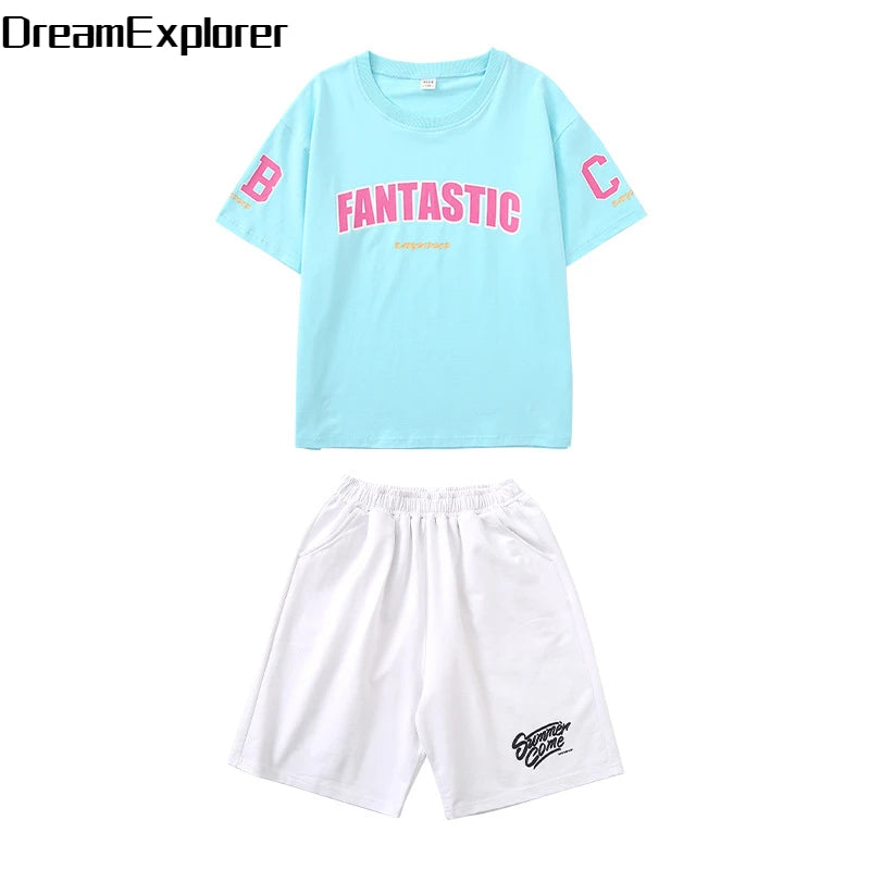 Boys Street Dance Blue T-shirt Shorts Girls Hip Hop Crop Top Skirt Outfits Kids Summer Costume Clothes Sets Children Streetwear