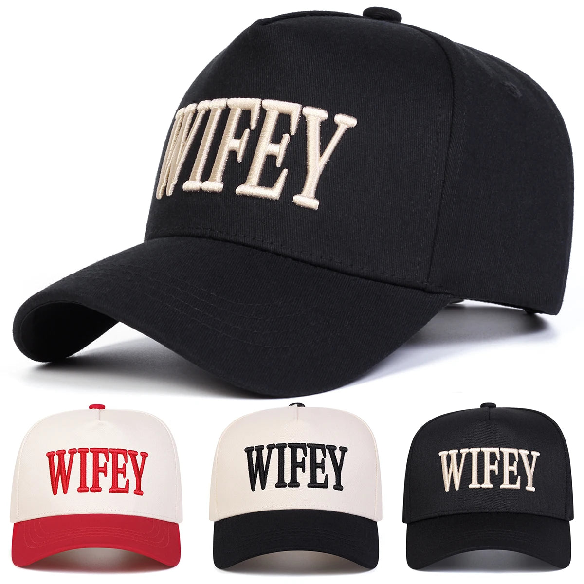 Unisex WIFEY Letter Embroidery Baseball Caps Spring and Autumn Outdoor Adjustable Casual Hats Sunscreen Hat Sports Cap