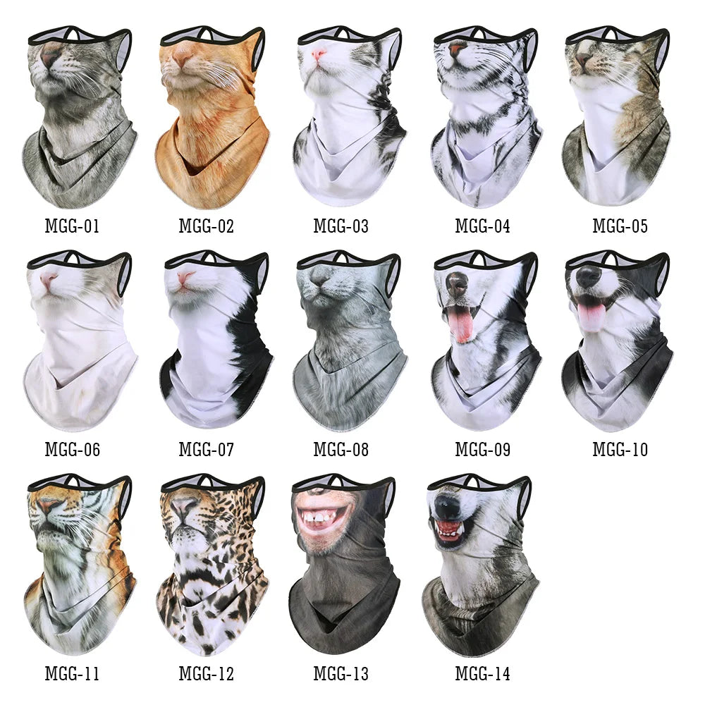 3D Animals Magic Scarf Bandana Breathable Neck Warmer Gaiter Hanging Ear Outdoor Sports Triangle Face Mask Neckerchief Summer