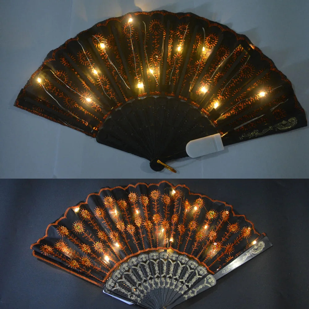 Party Glow Light Up Flower Peacock Hand Fan Dance Show Church Birthday Gift  Bar Props Wedding Festival Halloween Christmas