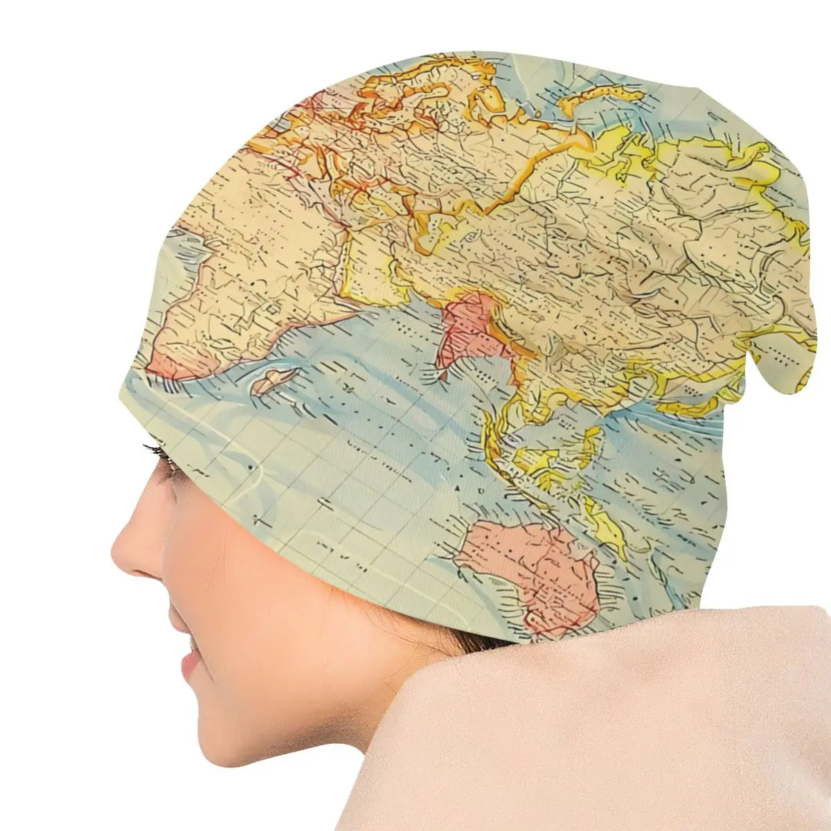Bonnet Hats World Map Men Women's Thin Hat Vintage Map Of The World Autumn Spring Warm Cap Street Skullies Beanies Caps