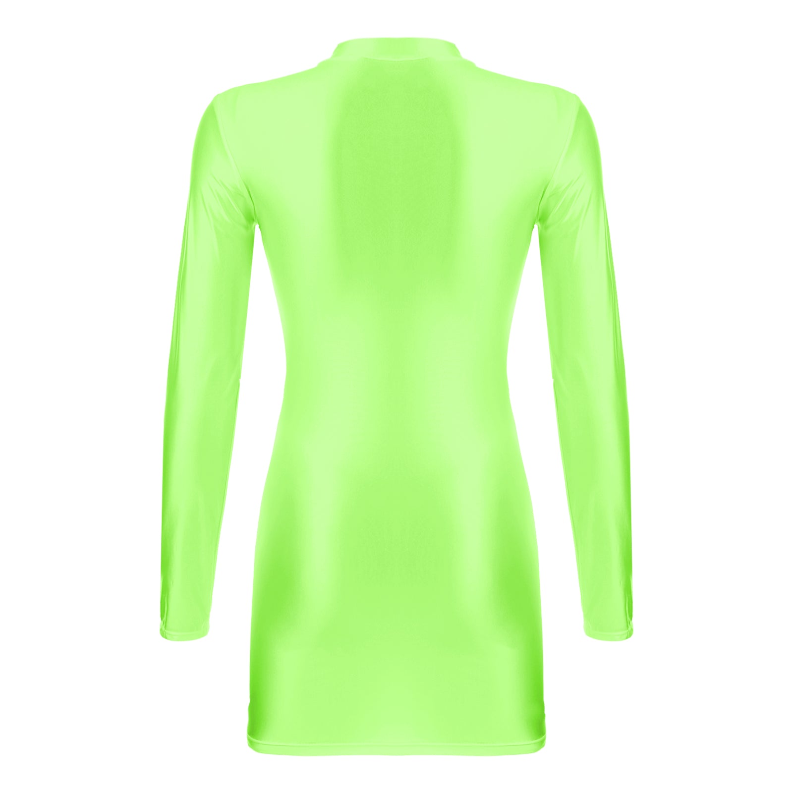 Women's  Solid Color Smooth Stretchy Mock Neck Tight Party Dresses Female Dresses Glossy Long Sleeve Bodycon Dress Nightwear