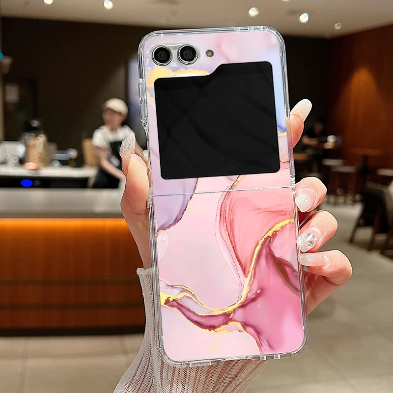 For Samsung Galaxy Z Flip 7 6 5 4 3 Case Watercolor Marble Pattern Hard Clear Folding Cover For Samsung Z Flip6 Flip5 Flip7