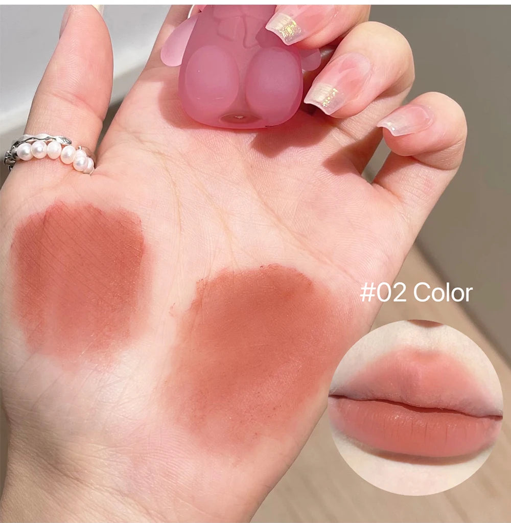 ART VALUE Cute Bear Liquid Lipstick Keychain Matte Nude Sexy Red Lipgloss Lasting Non-stick Cup Lipstick Makeup Lip Stain Tint