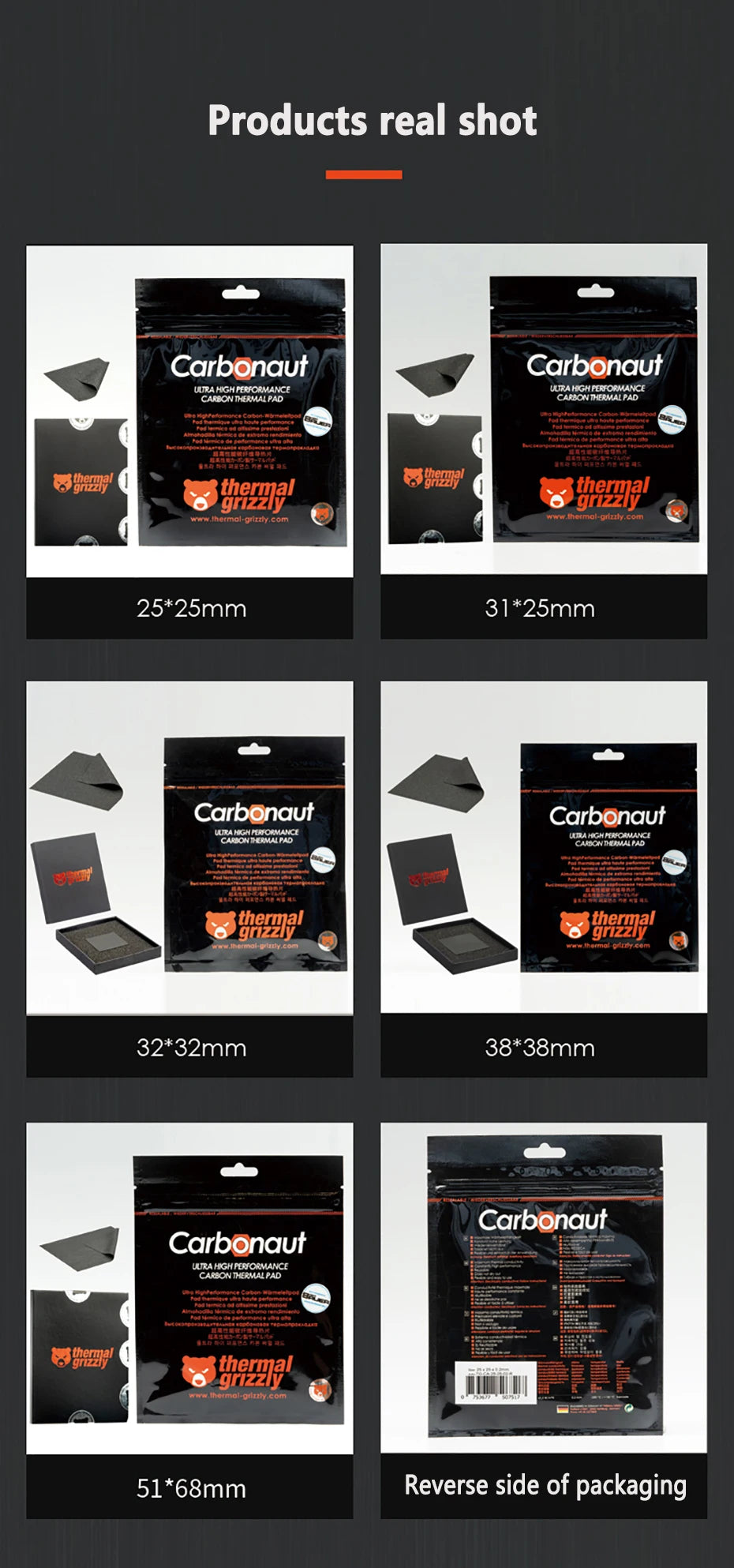 Thermal Grizzly Carbonaut 62.5W/mk Thermal Pad Reusable High Thermal Conductivity CPU/GPU Motherboard Heat Silicone Pad