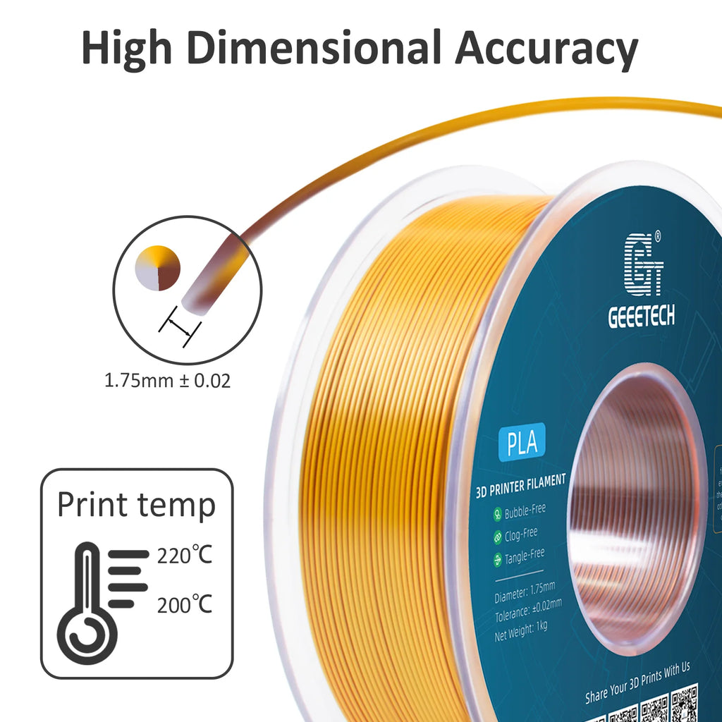 Geeetech Tri Color Silk PLA Filament , 3D Filament 1,75 mm 1KG Spool Wire  (+/-0.03mm) Vacuum packaging, special color