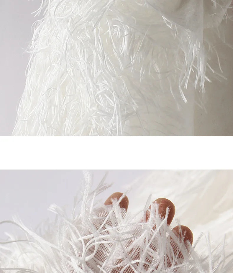 Feather Fringe Jacquard Fabric for Fashion Designers Handmade Diy Accessories By The Yard