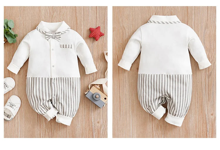 Spring And Autumn Newborn Gentleman Style Party Cotton Comfortable And Soft 0-18m Boys And Girls Long Sleeved Baby Bodysuit