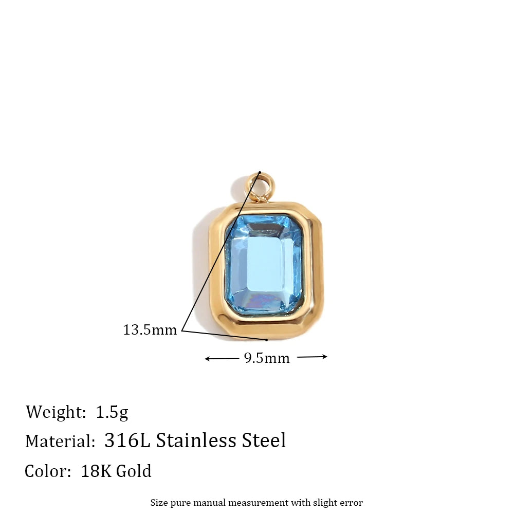 E.B.belle Octagonal Splicing Color Bead Heart-shaped Key Rainbow Square 316L Stainless Steel 14K Gold Plated Pendant Charms