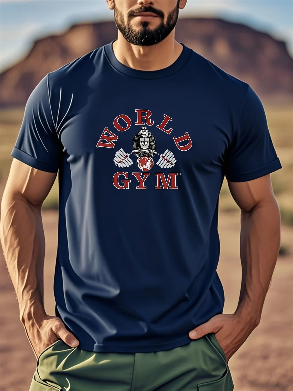 Gorilla World Gym Mens Cotton TShirt Navy Fitness Muscle Athletic Casual Style