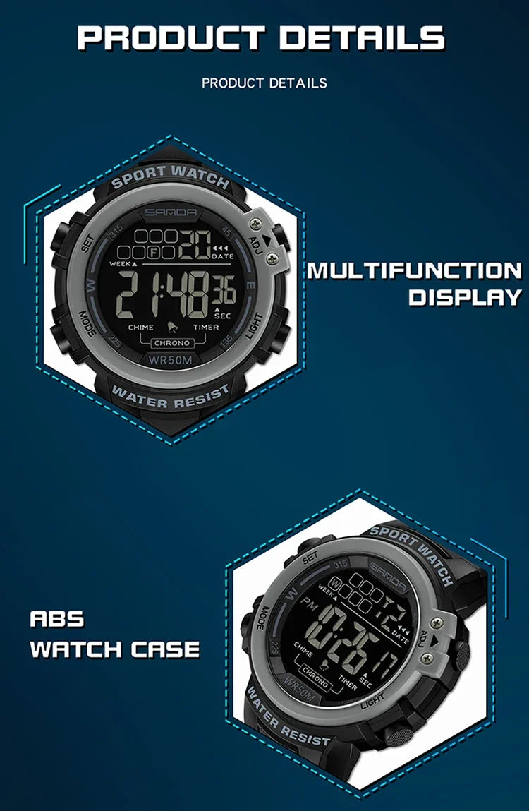 SANDA 2140 Watches Alarm Clock Chrono 5Bar Waterproof Digital Watch reloj hombre New Fashion Outdoor Sport Men Multifunction