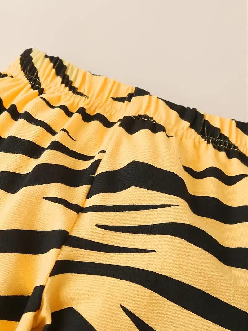 2pcs Boys Casual Crew Neck Animal Print Pajama Sets