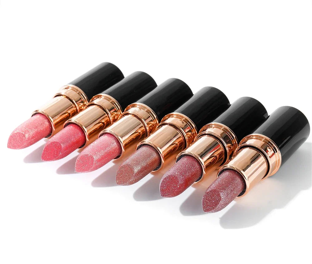 Black Tube Shiny Diamond Lipstick Pearl Moisturizing Glitter Lip Tint Balm Waterproof  Lasting Lip Gloss Shimmer Sexy Lip Makeup