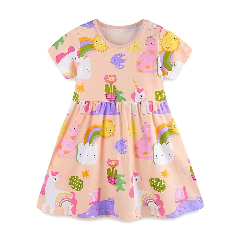 Little maven Summer Cute Children Clothing Birthday Vestidos Kids Baby Girls Cotton Cartoon Animals Flowers Print Princess Dress