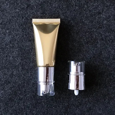 Wholesale New 30ml cosmetic Soft Tubes Vacuum pump squeeze Hose Bottles Gold Alum Eye Cream Bottles sunscreen Refilable Bottles