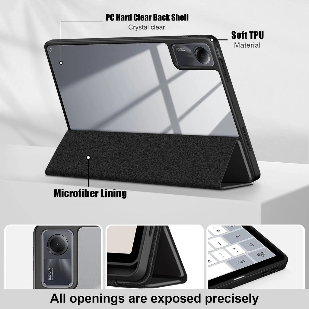 Tri-Folding Flip Tablet Cover For Xiaomi Redmi Pad SE 11 inch 2023 Acylic Transparent Back Case Pencil Holder Auto Sleep/Wake