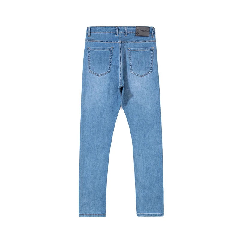 Summer Thin Mens Clothing Cowboys Slim Straight Jeans Men Denim Pants Casual Regular Fitness Men's Trousers Light Blue 2025