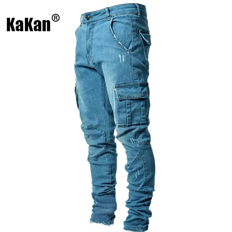Kakan - High-end Slim Elastic Multi-pocket Leg Jeans, New Skinny Jeans K016-MGD8 In Europe and America