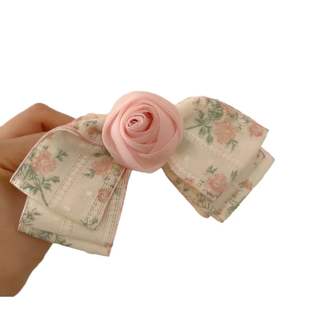 Fabric Rose Hair Clip Small Fragmented Flower Horse Tail Hair Clip Sweet and Cute Bow Headpiece