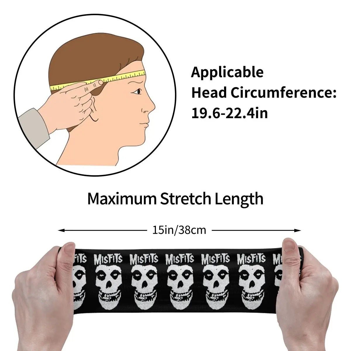 Misfits White Skull Sport Sweatband for Women Men Music Sweat Headband Tennis Gym Fitness Hair Bandages Headwrap Hair Turban
