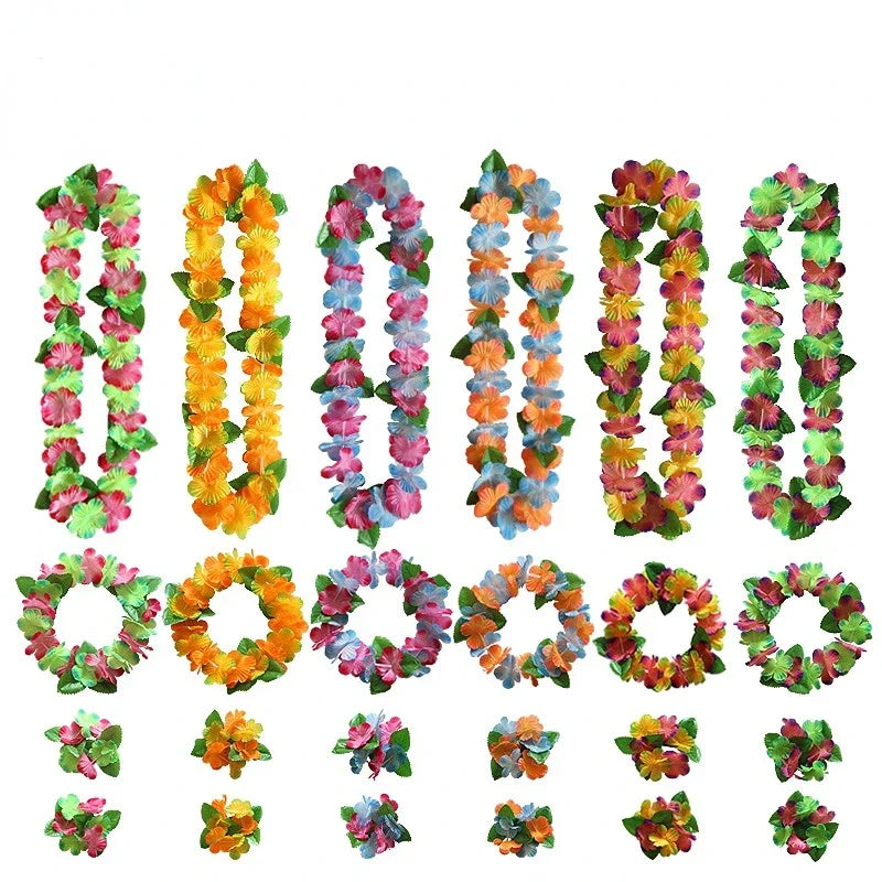 10 Sets Festive  Hawaiian Leis Luau Party Favors Tropical Necklace Summer Beach Vacation Decorations Birthday Wedding
