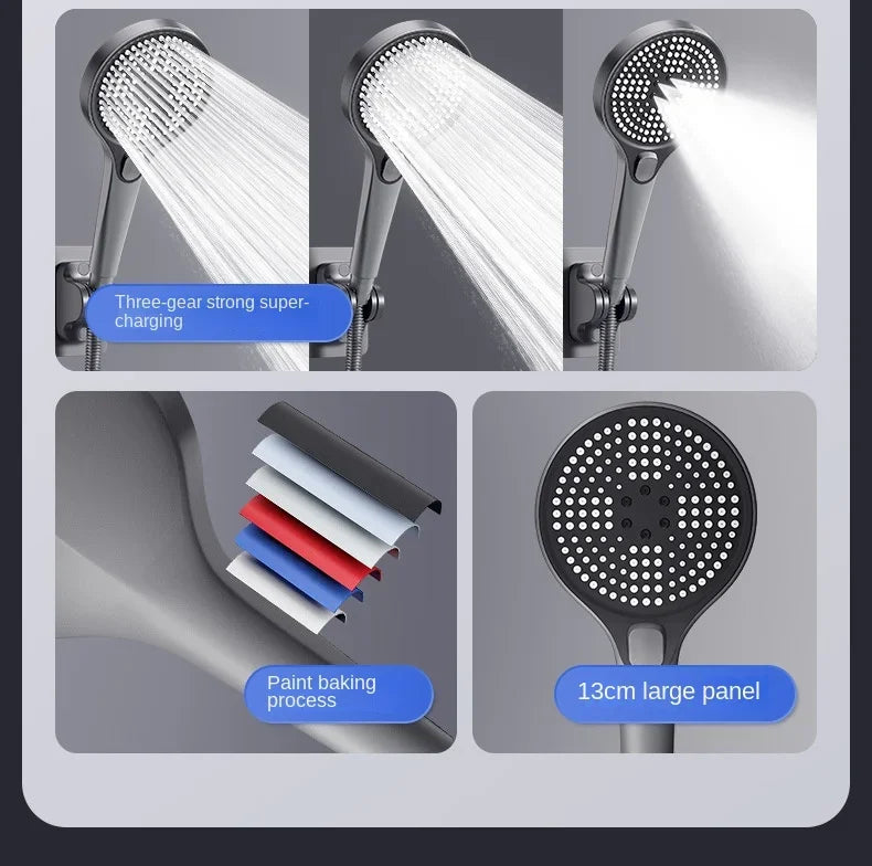 Home showerhead, powerful pressurized showerhead, portable large panel large output showerhead, handheld showerhead