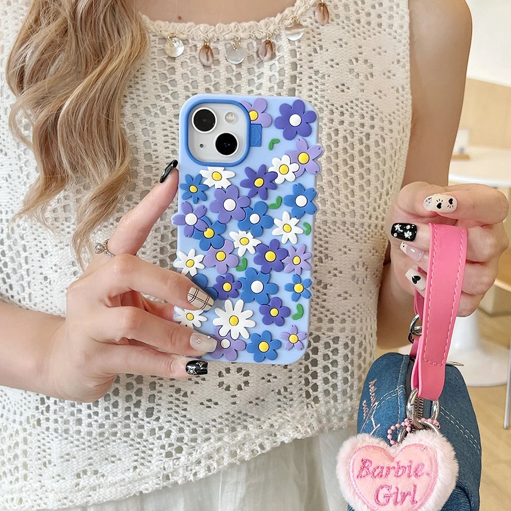 INS Korean Daisy Flower Soft Silicone Luxury Phone Case for IPhone 16 15 13 14 17 Pro Max 14 Plus Fashion Cute Floral Back Cover