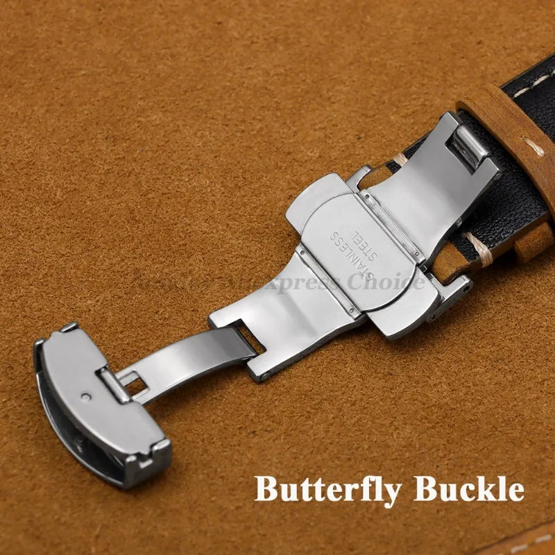 Genuine Calfskin Leather Watchband for Seiko for Omega Business Watch Band 14/16/18/20mm 22mm Butterfly Buckle Stitching Straps