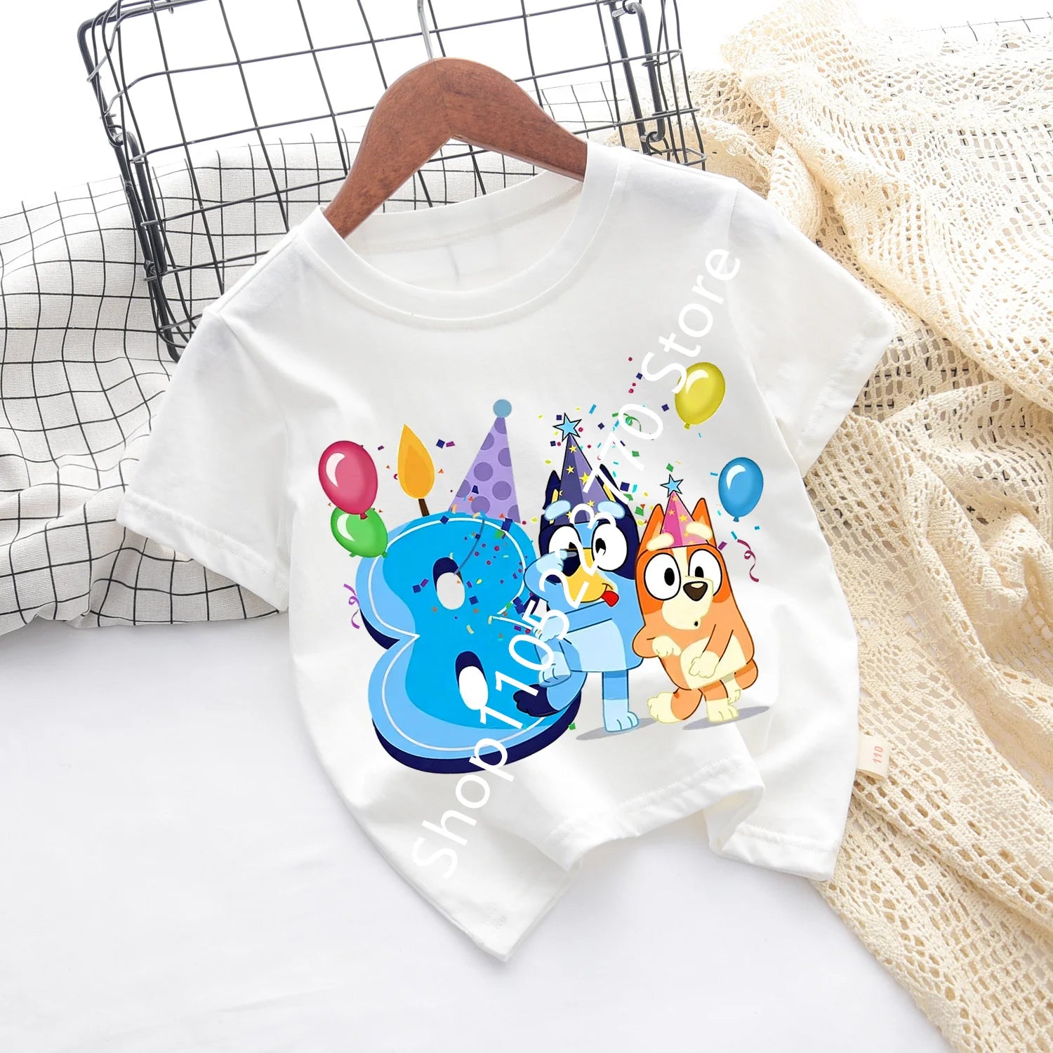 Bluey Baby Birthday T Shirt for Boys Girl Bingo Number Kids Clothes Summer Cartoon Letter Tees Shirts Toddler Short Sleeve Tops