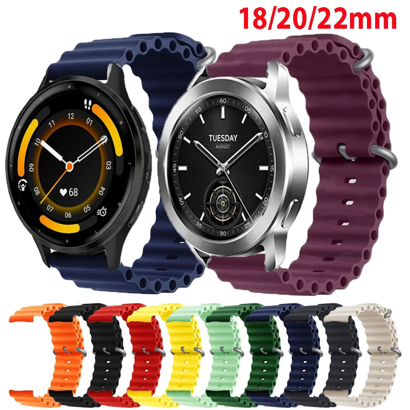 18mm 20mm 22mm Ocean Strap For Xiaomi Watch S3 S2 Mi Watch 2 Pro Sport Silicone Band For Garmin Venu 3S 2S Huawei GT4 41mm 46mm