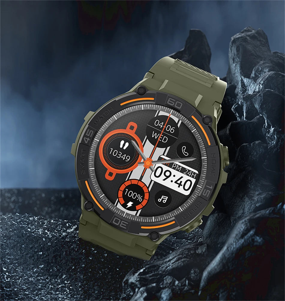 Outdoor Military Rugged Smartwatch Men GPS Sports Fitness Waterproof Watch Bluetooth Call with LED Lights Smart Watch
