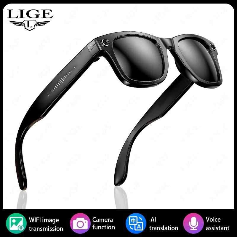 LIGE AI Smart Glasses 8MP Camera Video Recording Translator Sunglasses Men Women Bluetooth Call Music Play Color-Changing Lenses