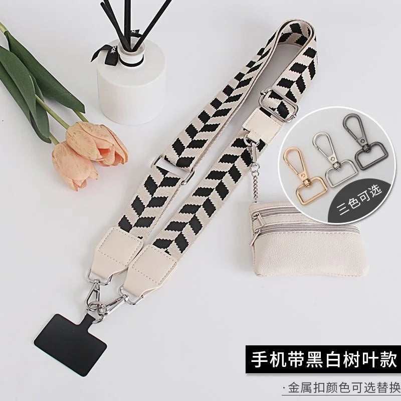Phone Lanyard With Zippered Pouch Adjustable Perforation-Free Design Detachable Cross Strap