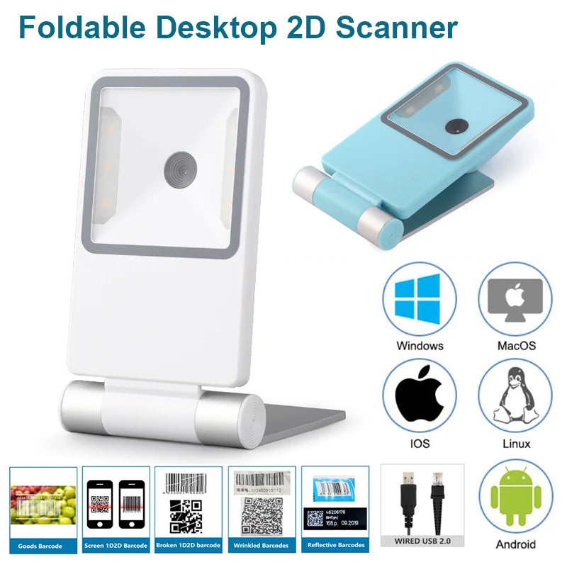 New Arrial Foldable Omnidirectional Desktop 2D Barcode Scanner Automatic Wired USB Platform Bar Code Reader for Supermarket