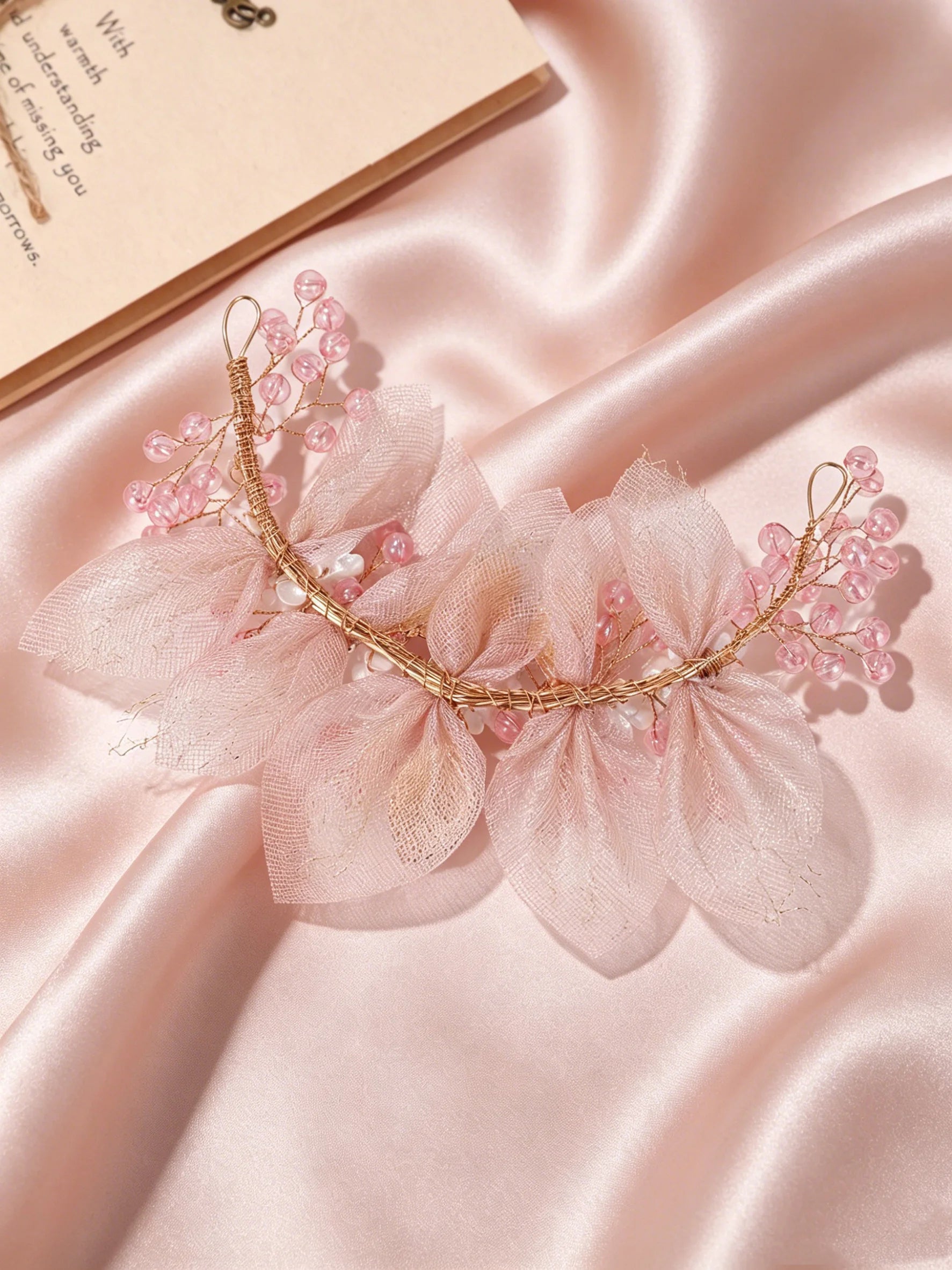 Bridal Wedding Pearl Headpiece Hair Chain Hairband Hair Accessory Pink Tulle Pearl Headpiece Girls' Performance Hair Accessory