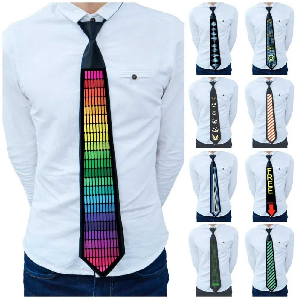 Apparel Accessories Rainbow LED Light Tie Adjustable Neon Flashing Glow Rave Party Necktie Narrow Hip-hop Luminous Cravat Street
