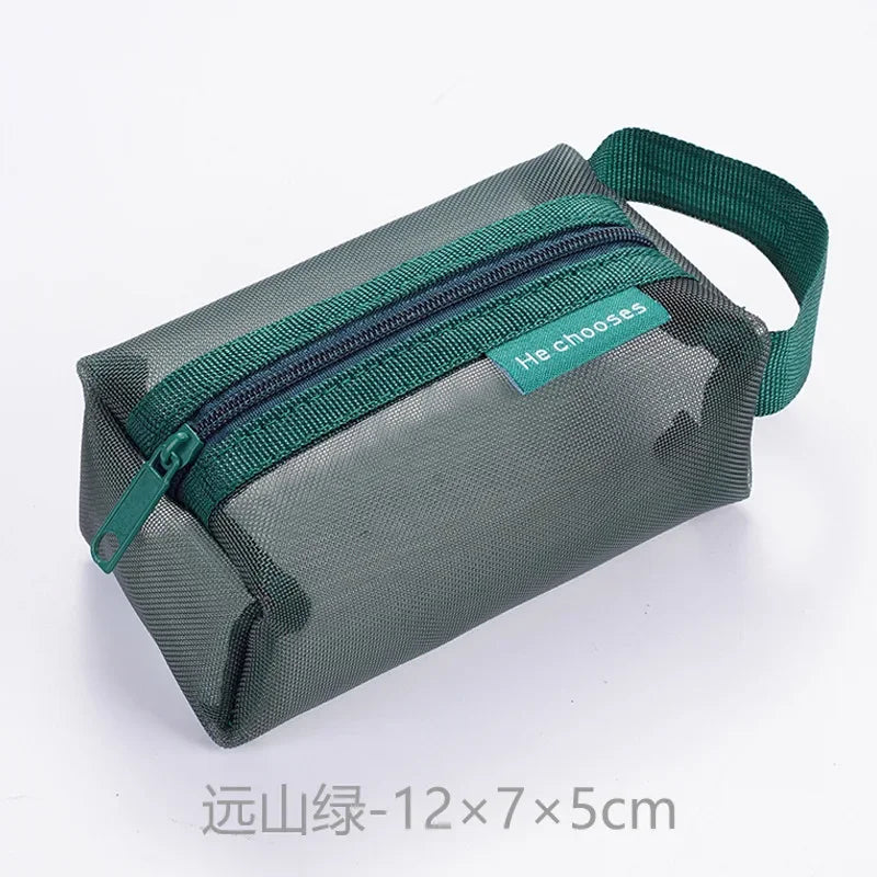 Mini Clear Nylon Mesh zipper Cosmetic Bags Cute Women Small Lipstick Makeup Bags Pouch Data Line Key Earphone Organizer Case